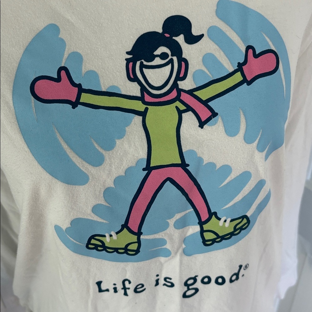 Life Is Good Tshirt Long Sleeve Snow Angel Sleep Shirt size Small - Picture 2 of 4